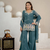 Teal blue sequins embroidered crunchy silk kurta palazzo set