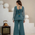 Teal blue sequins embroidered crunchy silk kurta palazzo set