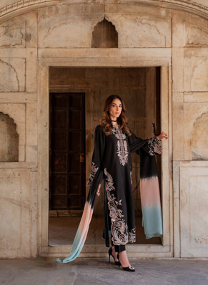 Black embroidery work satin kurta with pant & dupatta 2