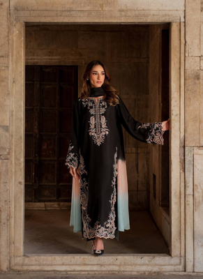 Black embroidery work satin kurta with pant & dupatta 3