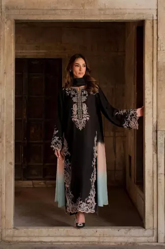Black embroidery work satin kurta with pant & dupatta