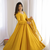 Yellow roman chanderi gown with pant & heavy zari work dupatta