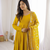 Yellow roman chanderi gown with pant & heavy zari work dupatta