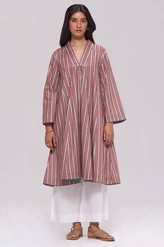 Brown stripe cotton kurta