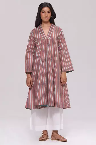 Brown stripe cotton kurta