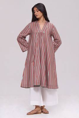 Brown stripe cotton kurta 2