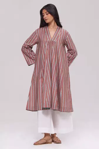 Brown stripe cotton kurta