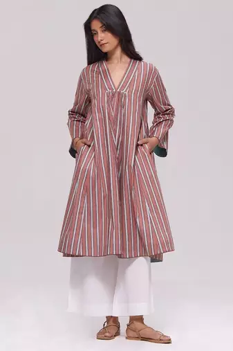 Brown stripe cotton kurta