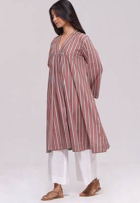 Brown stripe cotton kurta 5