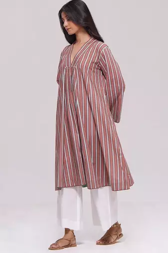 Brown stripe cotton kurta