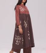Rust and warm cocoa floral kurta with stripe bottom set