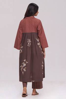 Rust and warm cocoa floral kurta with stripe bottom set 2