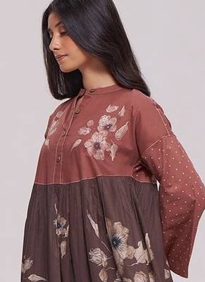 Rust and warm cocoa floral kurta with stripe bottom set 3