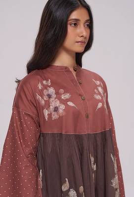 Rust and warm cocoa floral kurta with stripe bottom set 5