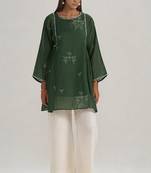 Mehndi green hand-printed mul-mul tunic