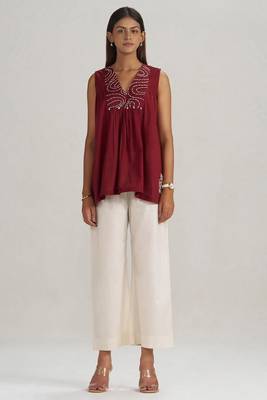 Maroon embroidered mul-mul tunic 1