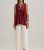 Maroon embroidered mul-mul tunic