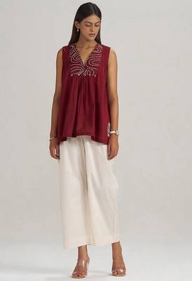 Maroon embroidered mul-mul tunic 2