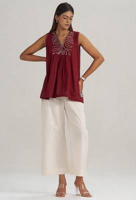 Maroon embroidered mul-mul tunic 3