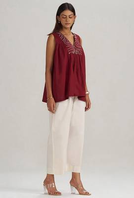 Maroon embroidered mul-mul tunic 4