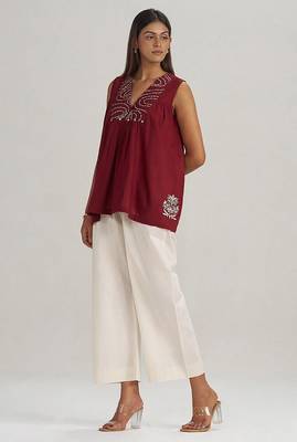 Maroon embroidered mul-mul tunic 5