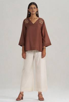 Cocoa brown embroidered mul-mul tunic 1