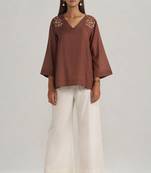 Cocoa brown embroidered mul-mul tunic