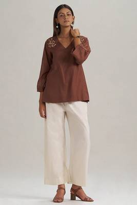 Cocoa brown embroidered mul-mul tunic 2
