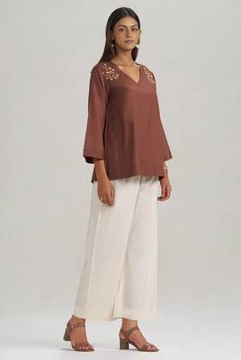 Cocoa brown embroidered mul-mul tunic 3