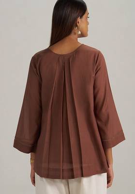 Cocoa brown embroidered mul-mul tunic 4