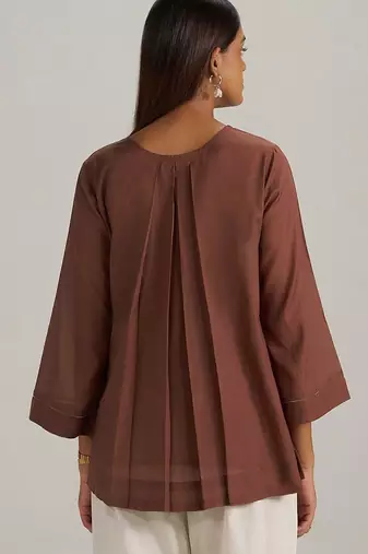 Cocoa brown embroidered mul-mul tunic