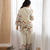 White cotton floral printed kurti & pant set