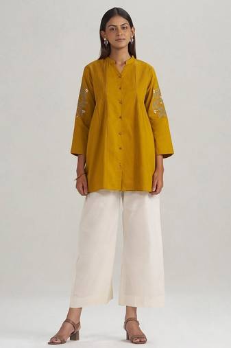 Mustard mul-mul embroidered tunic
