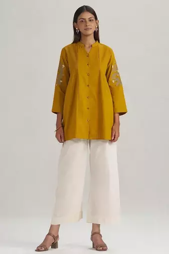 Mustard mul-mul embroidered tunic