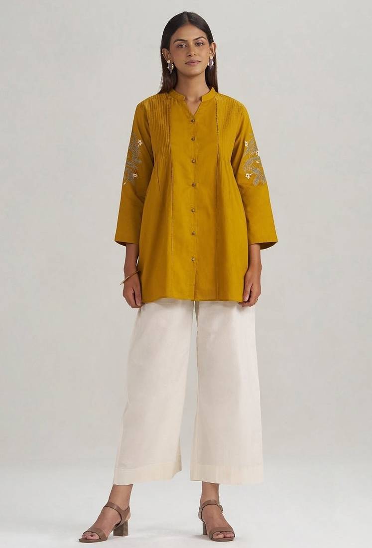 Mustard mul-mul embroidered tunic