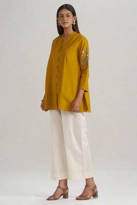 Mustard mul-mul embroidered tunic 2