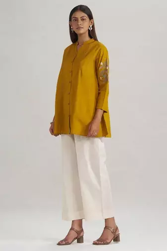 Mustard mul-mul embroidered tunic