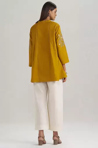 Mustard mul-mul embroidered tunic