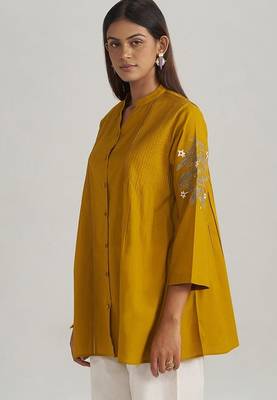 Mustard mul-mul embroidered tunic 5