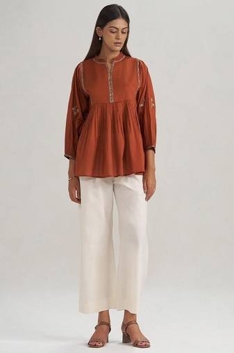 Rust embroidered mul-mul tunic