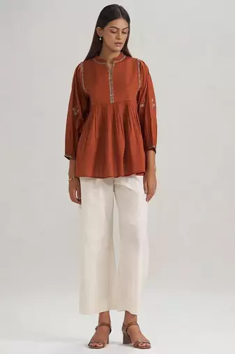 Rust embroidered mul-mul tunic