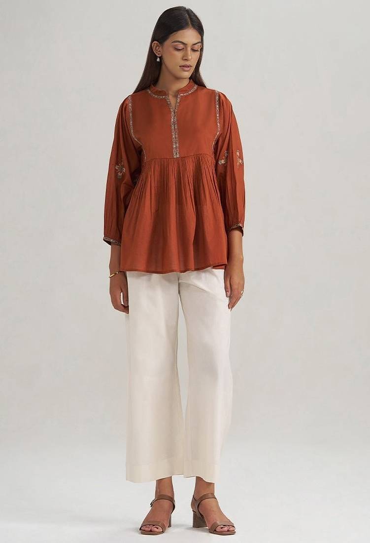 Rust embroidered mul-mul tunic