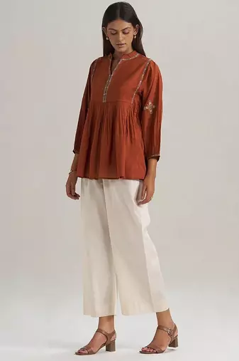 Rust embroidered mul-mul tunic
