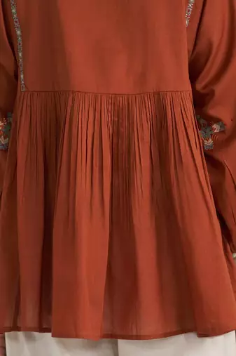 Rust embroidered mul-mul tunic