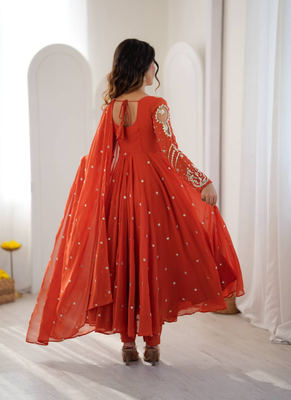 Orange embroiderey work georgette kurta set 2
