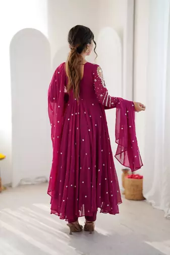 Purple embroiderey work georgette kurta set