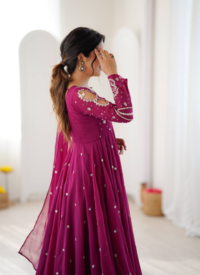 Purple embroiderey work georgette kurta set 3