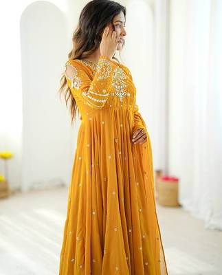 Yellow embroiderey work georgette kurta set 3