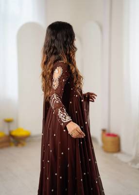 Dark brown embroiderey work georgette kurta set 3