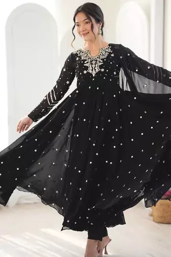 Black embroiderey work georgette kurta set